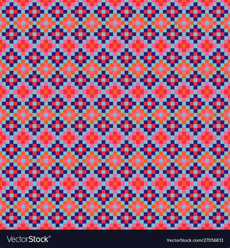 Grid Navajo Geometric Seamless Pattern Pixel Art Vector Image