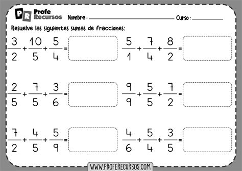 Ejercicios De Sumas De Fracciones Heterogeneas