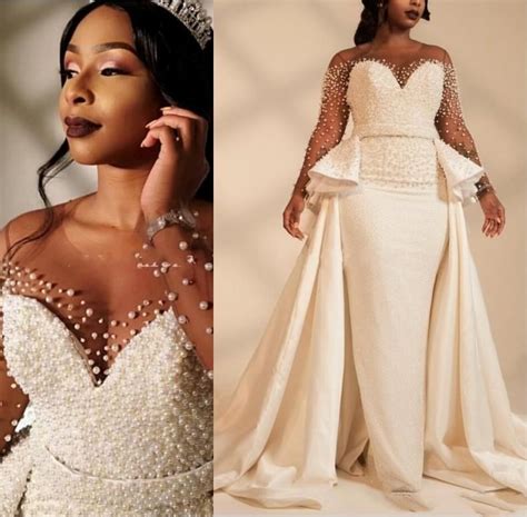 2019 African Mermaid Plus Size Wedding Dresses Overskirts Sheer Neck