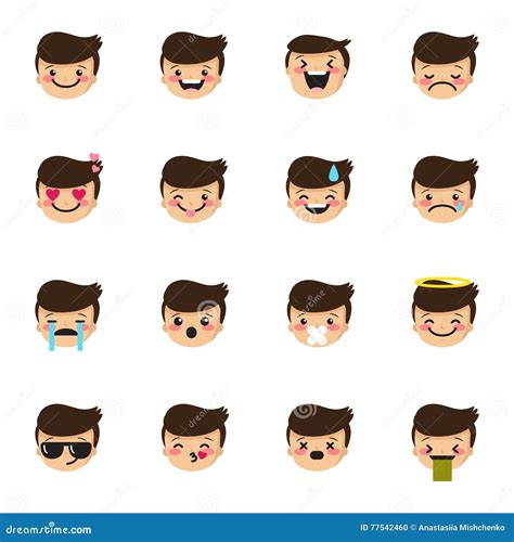 Vector Boy Emoticons Collection Cute Kid Emoji Set Stock Vector