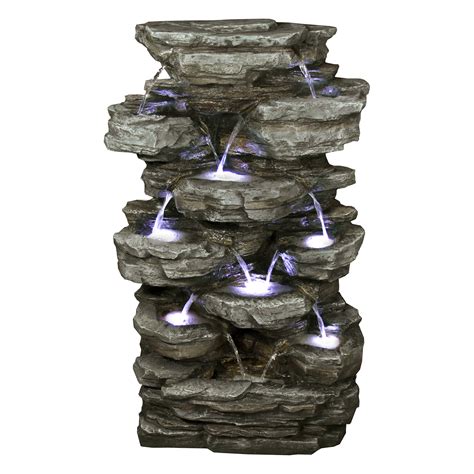 Alpine Tiered Cascading Rock Fountain With Led Lights 39 Inch Tall