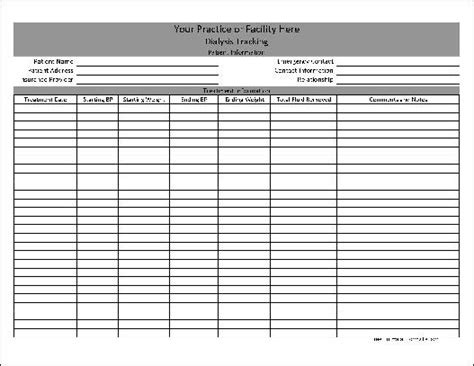 Free Basic Personalized Dialysis Tracking Sheet From Formville