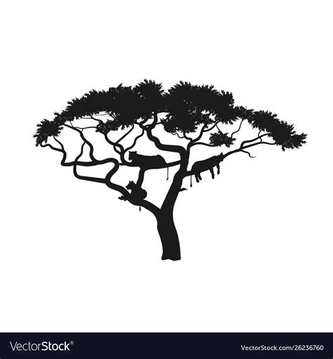 Black Silhouette African Tree With Lions Vector Image