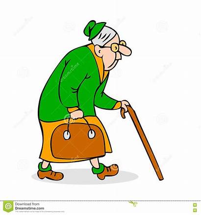 Cane Walking Lady Cartoon Woman Elderly Glasses