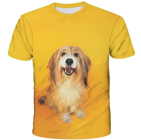 Camiseta 3d Impreso Animal Perro Amarillo Camiseta Casual De Manga