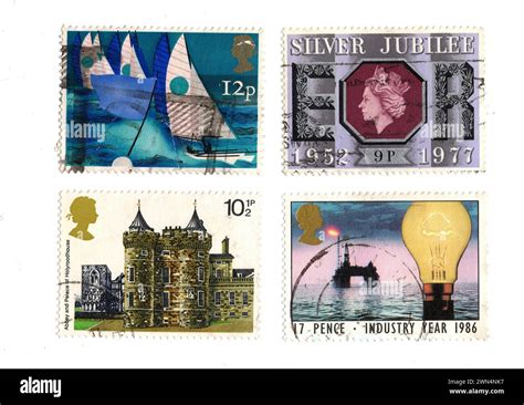 Vintage Commemorative Postage Stamps From The United Kingdom Isolated