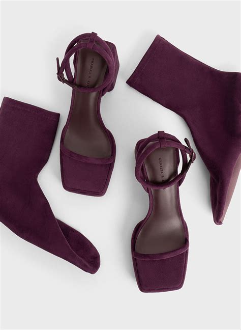 Burgundy Lucile Textured Platform Calf Boots Charles And Keith Us