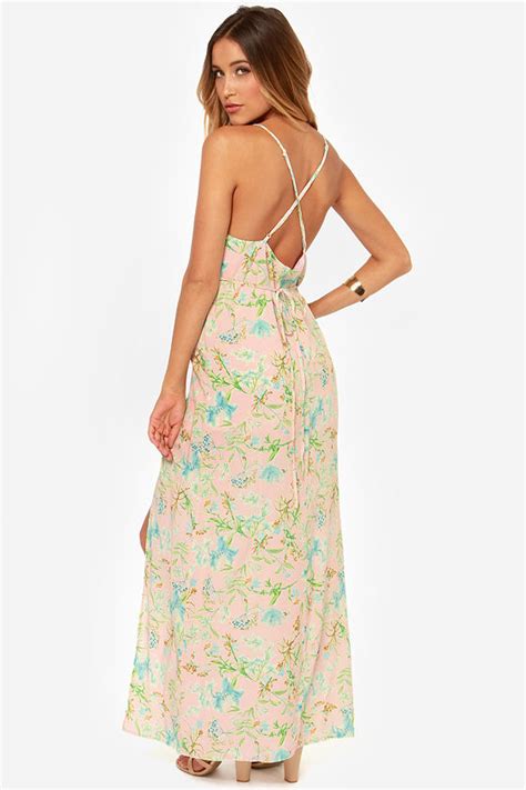 Lovely Floral Print Dress Maxi Dress Light Pink Dress 3900