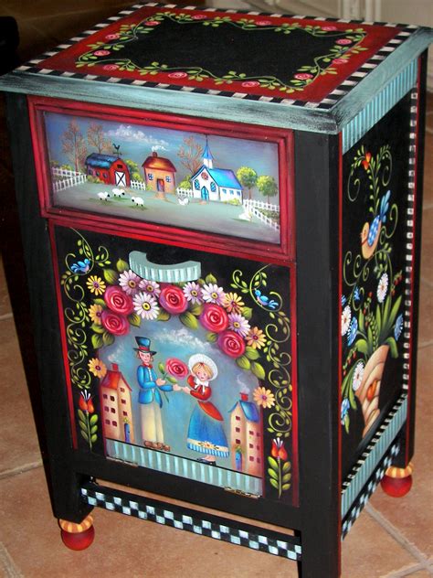 Folk Art Side Table 212 Tole Decorative Paintings Whimsical Painted