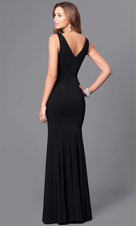 Long V Neck Black Prom Dress With Embroidery Promgirl
