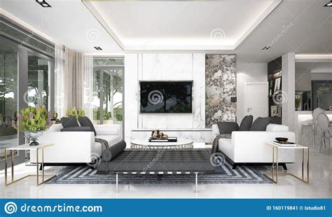 The Modern Luxury Living Room And Marble Wall Texture Pattern