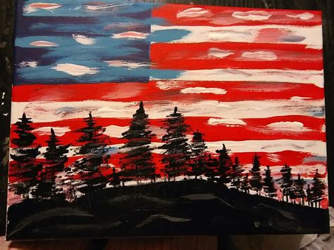 My American Flag Sky With Trees Painting I Did Rusticcanvaspainting