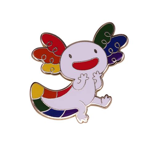 Cute Rainbow Axolotl Enamel Pin Hexagon Fish Brooch Marine Animal