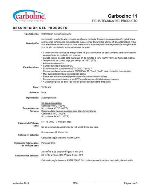 Carbozinc11pds Pdf Zinc Revestimiento