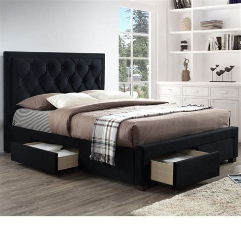 Woodbury Black Velvet Fabric 4 Drawer Storage Bed Frame 5ft King Size