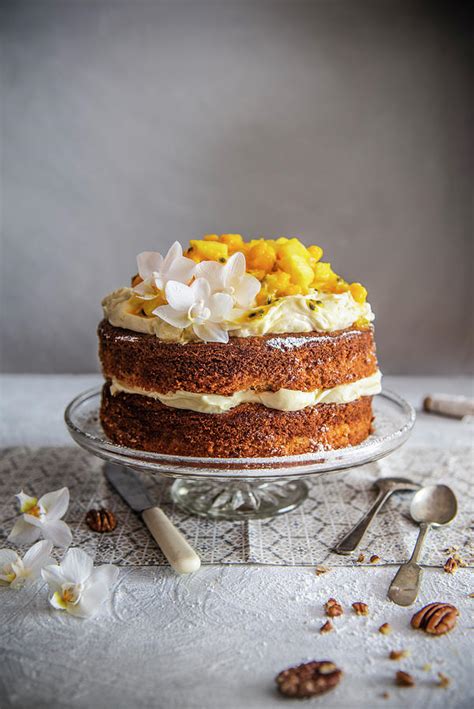 Hummingbird Cake Pineapple And Banana Cake With Cream Cheese Frosting And Fruit Photograph By