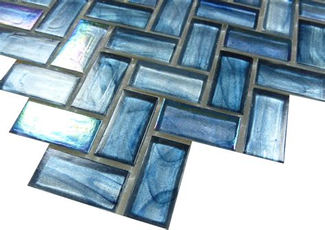 Herringbone Glass Tile Blue Herringbone Tile — Oasis Tile