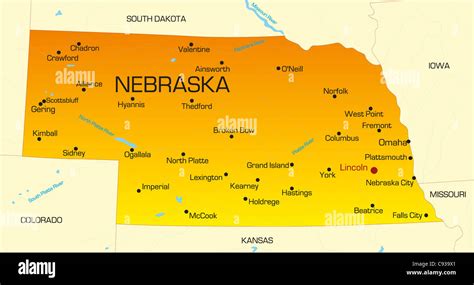 Vector Color Map Of Nebraska State Usa Stock Photo Alamy