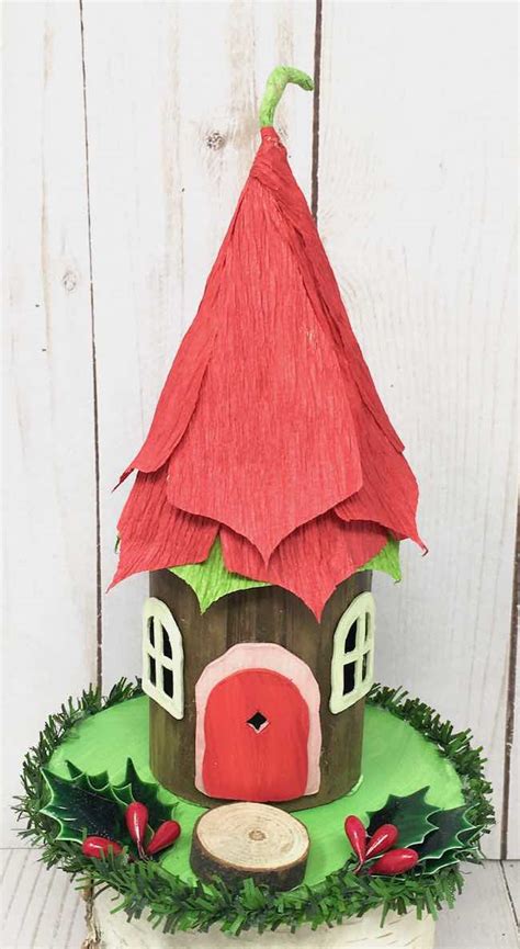 Diy Christmas Fairy House Paper Fairy House With Poinsettia Roof
