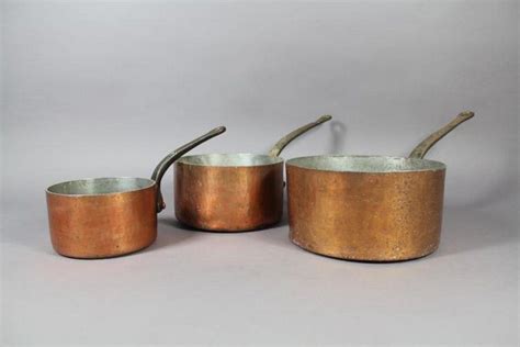 Set Of 3 Antique Copper Saucepans Copper Metalware