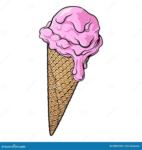 Dripping Strawberry Ice Cream Cone Vector Illustration Cartoondealer