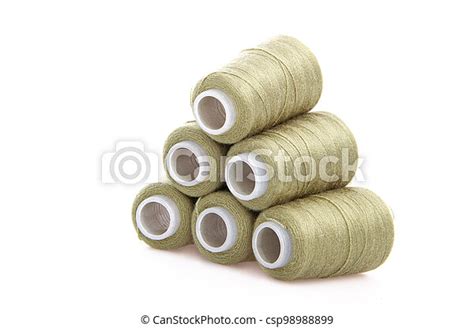 Green Spool Of Thread Isolated On White Background Skein Of Woolen