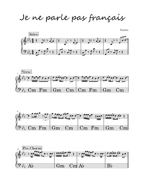 Je Ne Parle Pas Français Namika Sheet Music For Piano Solo