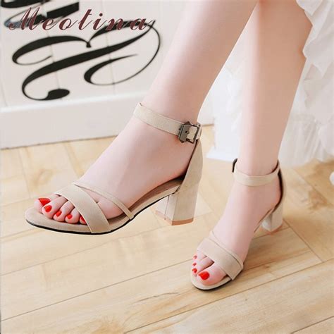 Meotina Summer Shoes Women Sandals Ankle Strap Block Heels Shoes Open Toe Ladies Party Sexy