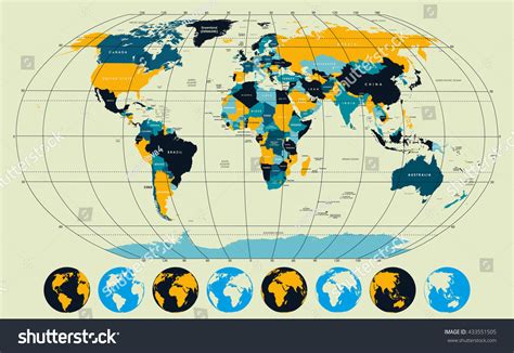 World Map With Parallels Map Vector