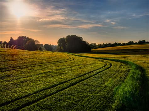 Fields And Farms Sunset Landscape Image Free Stock Photo Public