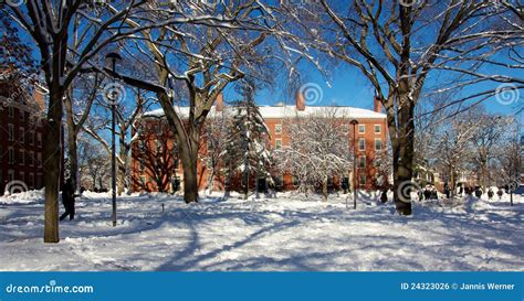 Harvard University Campus Dorm After A Snow Storm Editorial Photo