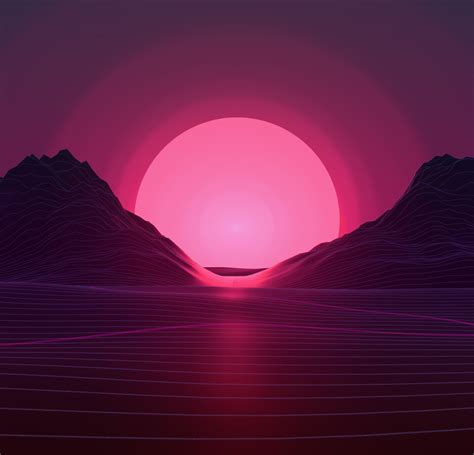 Download Wallpaper 2248x2248 Sunset Mountains Neon Pink Abstract