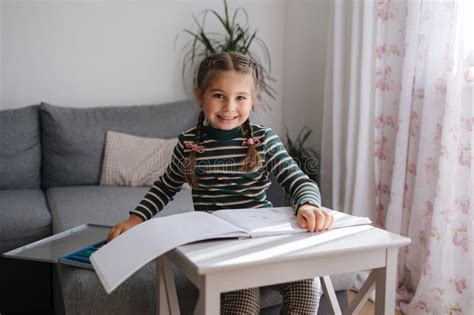 Adorable Little Girl Walk Barefoot In The Park Happy Kid Spent Time On