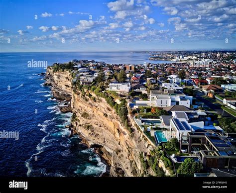 Aerial Of Luxury Houses Perched On The Cliff Edge At Dover Heights