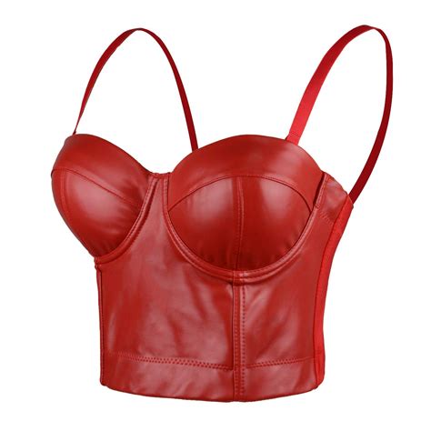 Buy Ellacci Faux Leather Bustier Crop Top Gothic Push Up Womens Corset Top Bra Red Large At