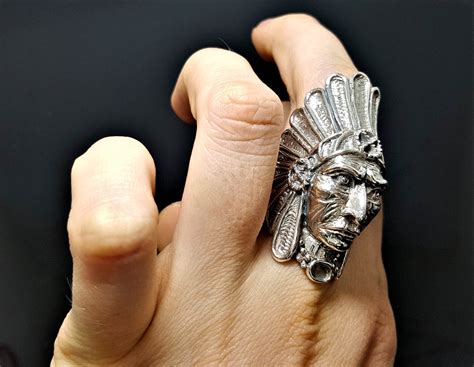 American Indian Sterling Silver Indian Tribal Chief Ring Native