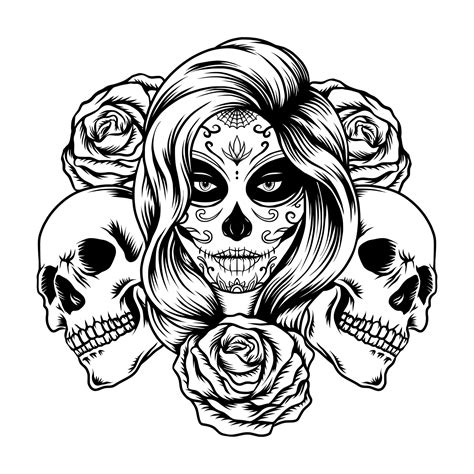 Illustration Of Lady Sugar Skull With Roses 12951010 Vector Art At Vecteezy