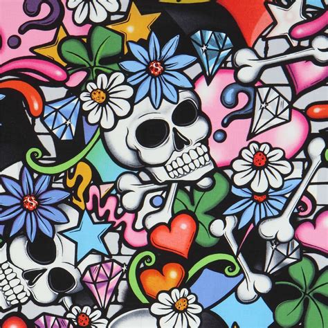 Bone Skull Colorful Fabric Alexander Henry Usa Modes4u