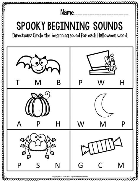 Literacy Halloween Preschool Worksheets Spooky Beginning Sounds