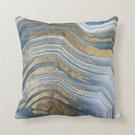 Blue And Gold Agate Gemstone Geode Modern Trendy Throw Pillow Zazzle