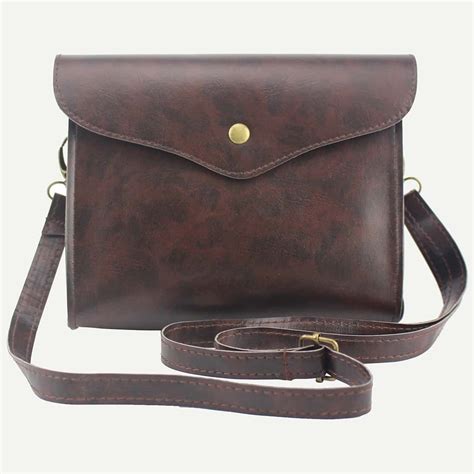 Snap Button Closure Envelope Shoulder Bag Brown