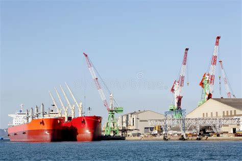 Cargo Ship Docked In The Port Stock Image Image Of Cable Anchored