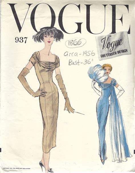 1956 Vintage VOGUE Sewing Pattern DRESS B36 1866 By VOGUE COUTURIER