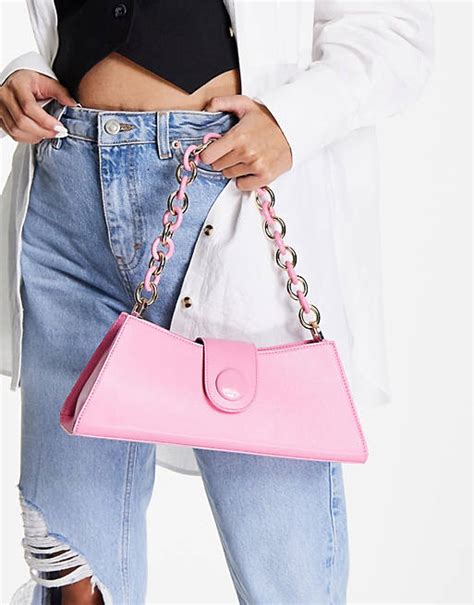 Topshop Structured Chunky Chain Shoulder Bag In Pink Asos
