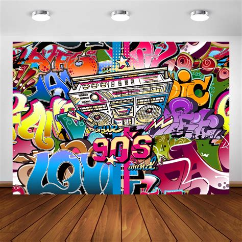 Buy 90s Backdrop Hip Hop Theme Party Decorations 7x5ft Vinyl Graffiti