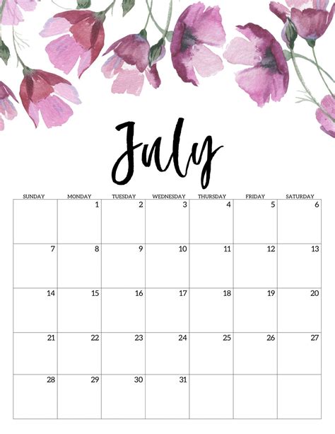 Cute Free Printable Calenxdar July Best Calendar Example