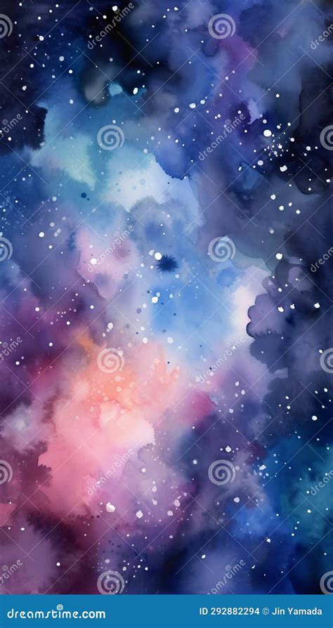 Watercolor Galaxy Background With Stars Hand Painted Watercolor