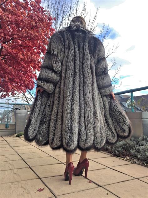 new full length silver fox fur coat with scalloped hem clothing shoes and accessories women