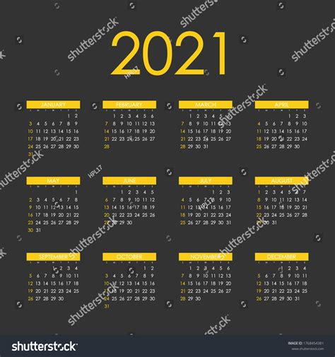 2021 Calendar Planner Designweek Starts On Stock Vector Royalty Free