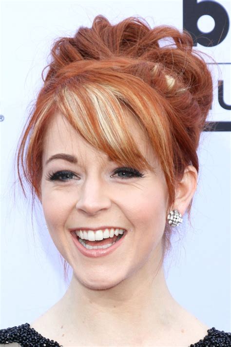 Lindsey Stirling Straight Auburn Peek A Boo Highlights Sideswept Bangs